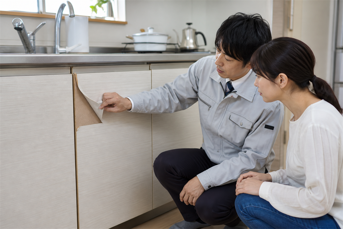 キッチン扉のシート剥がれは補修できる？水膨れ・交換の判断