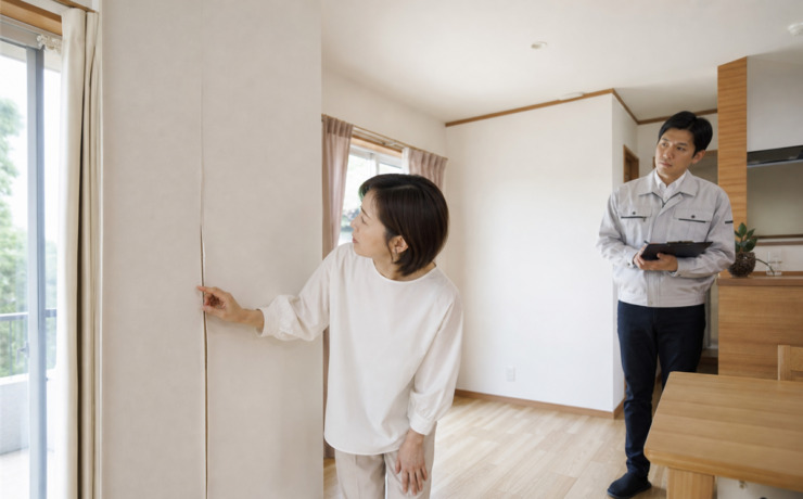 壁紙の継ぎ目が開いてきた。貼り直す前に下地の動きを見る