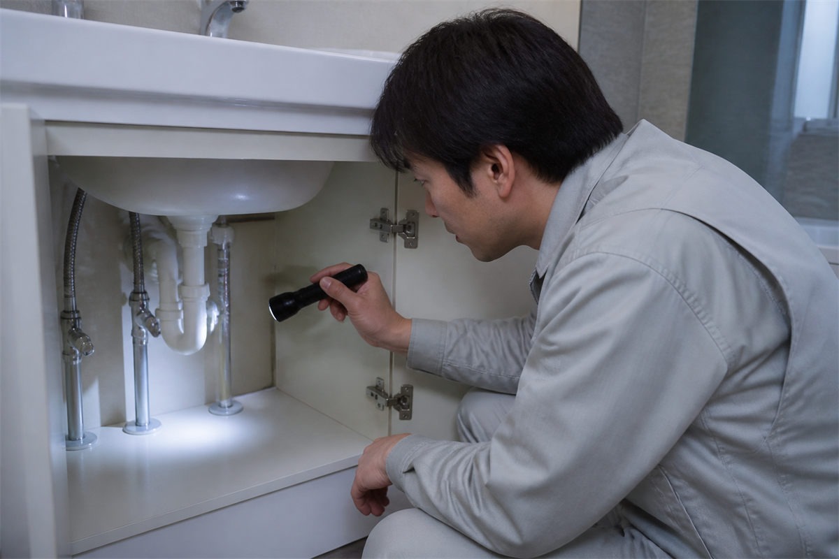 欠け・表面ひび・貫通ひびを水漏れと動きで分ける