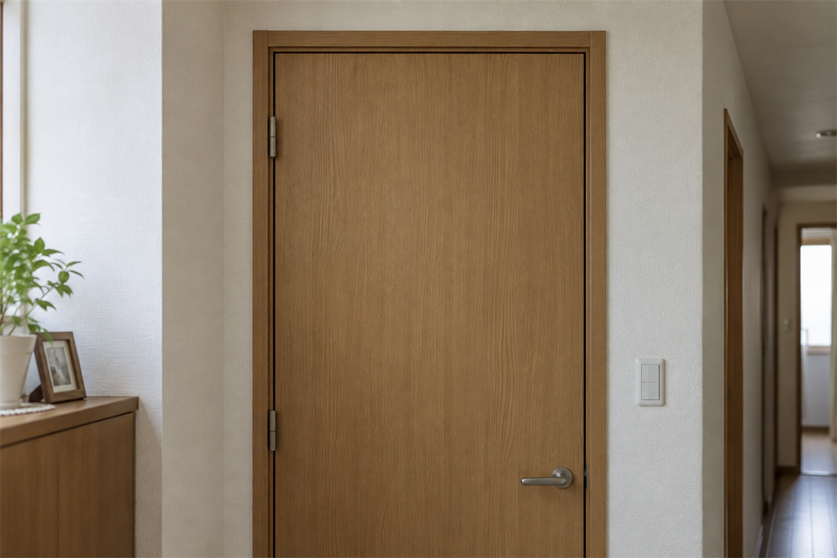 閉じた室内ドアと枠の周囲のすき間